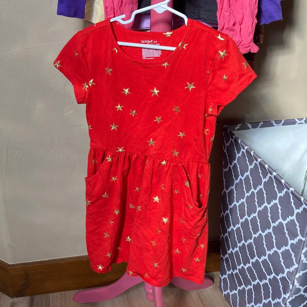 Cat & Jack Red Dress with Gold Stars